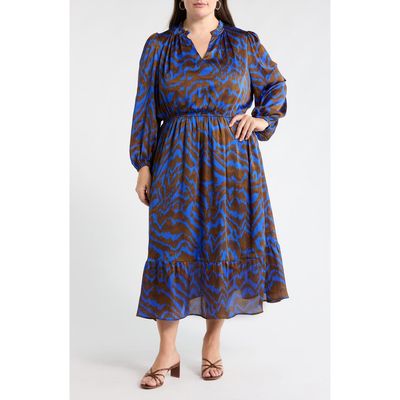 SUGARLIPS SUGARLIPS Krista Abrstract Fabiola Long Sleeve Satin Midi Dress