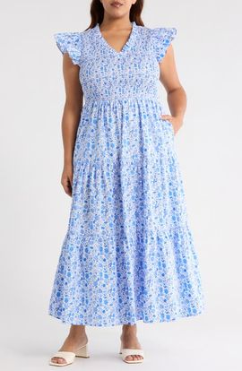 SUGARLIPS SUGARLIPS Luray Floral Sunfire Smocked Cotton Tiered Maxi Dress