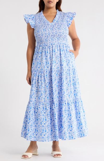 SUGARLIPS SUGARLIPS Luray Floral Sunfire Smocked Cotton Tiered Maxi Dress