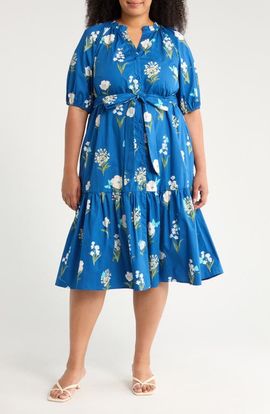 SUGARLIPS SUGARLIPS Madison Floral Wynette Cotton Tiered Midi Shirtdress