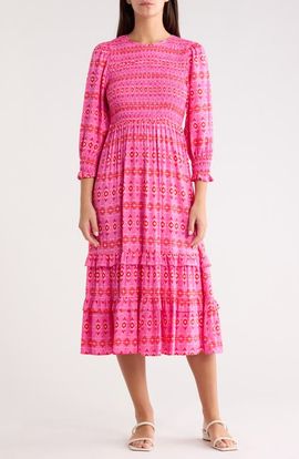 SUGARLIPS SUGARLIPS Mirany Ikat Ludlow Smocked Midi Dress