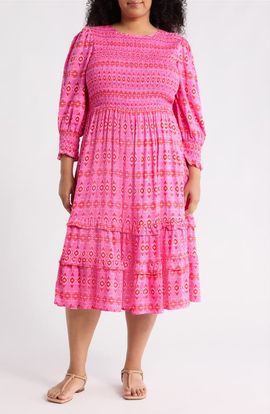 SUGARLIPS SUGARLIPS Mirany Ikat Print Long Sleeve Tiered Dress