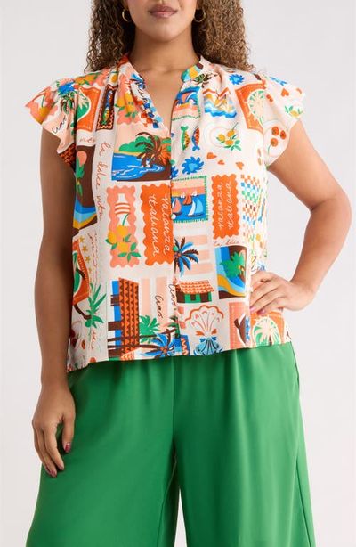 SUGARLIPS SUGARLIPS Palm Ruffle Split Neck Blouse