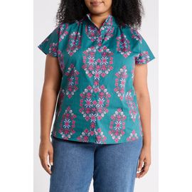 SUGARLIPS SUGARLIPS Patma Folklore Mock Neck Cotton Button-Up Top