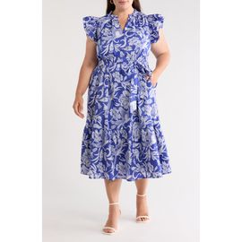 SUGARLIPS SUGARLIPS Sita Viry Floral Ruffle Sleeve Tiered Midi Dress