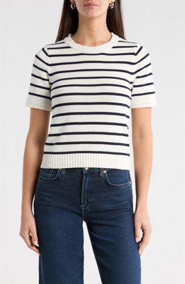 SUGARLIPS SUGARLIPS Tessie Stripe Short Sleeve Cotton Sweater