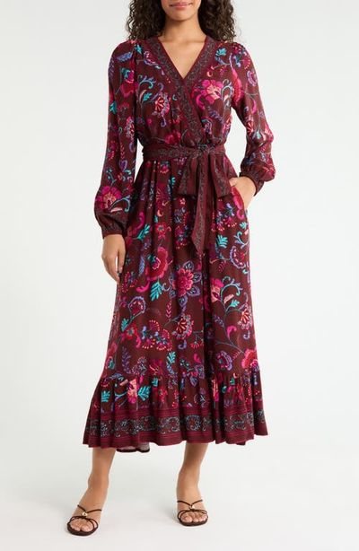 SUGARLIPS SUGARLIPS Tory Paisley Mindie Long Sleeve Faux Wrap Midi Dress