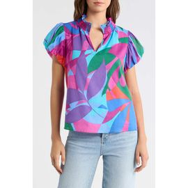 SUGARLIPS SUGARLIPS Vemmy Abstract Puff Sleeve Cotton Top