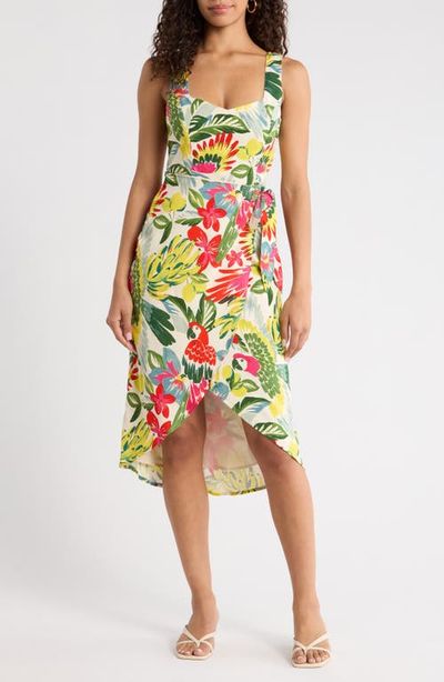 SUGARLIPS SUGARLIPS Wissa Tropical Faux Wrap Midi Sundress