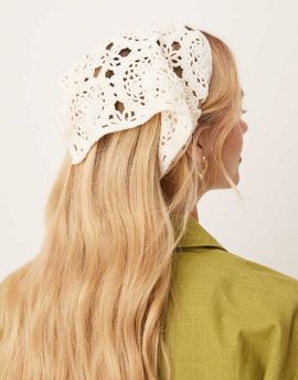 Sui Ava Sui Ava Bohemian floral crochet headscarf in white