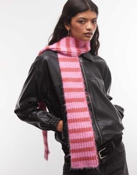 Sui Ava Sui Ava Clara slim scarf in pink and red stripe