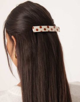 Sui Ava Sui Ava classic polka dot barrette hair clip in brown and white