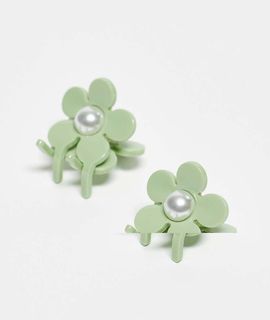 Sui Ava Sui Ava Eva flower pearly mini hair clips in green