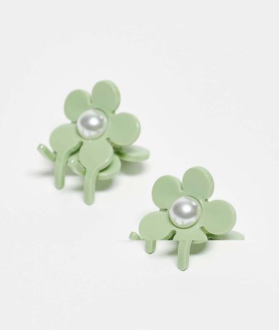 Sui Ava Sui Ava Eva flower pearly mini hair clips in green