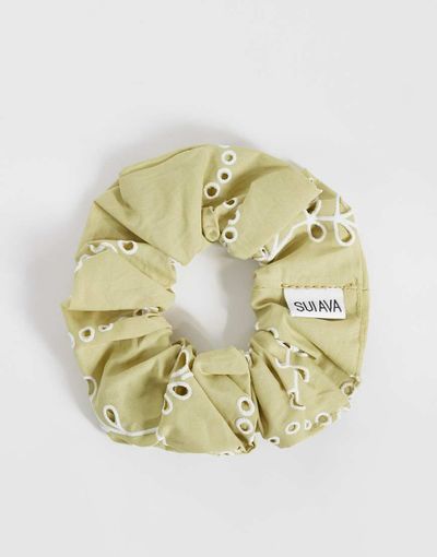 Sui Ava Sui Ava floral broderie hair scrunchie in green