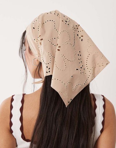 Sui Ava Sui Ava floral eyelet bandana scarf in salted caramel brown-Neutral