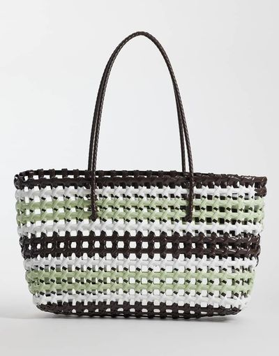 Sui Ava Sui Ava Kaya woven big tote bag in brown and green stripe-Multi