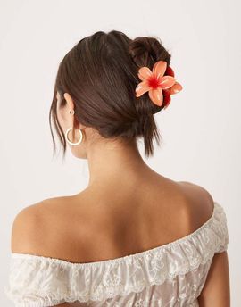 Sui Ava Sui Ava Plumeria flower large hair clip in orange