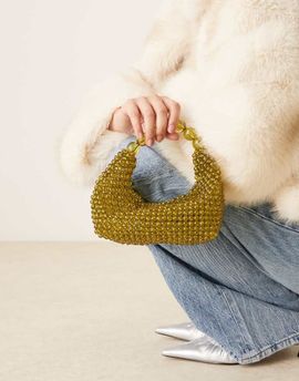 Sui Ava Sui Ava slouchy beaded top handle grab bag in green