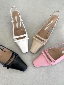SUMMER SEOUL Two Ribbon Square Toe Slingback _ 4 Colors