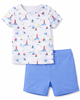 Sunburnt Sunburnt Sailboat Short Sleeve Top and Drawstring Shorts Two Piece Swim Set - 1