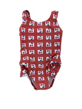Sunburnt Sunburnt Girls Checked One-Piece Swimsuit - Red 