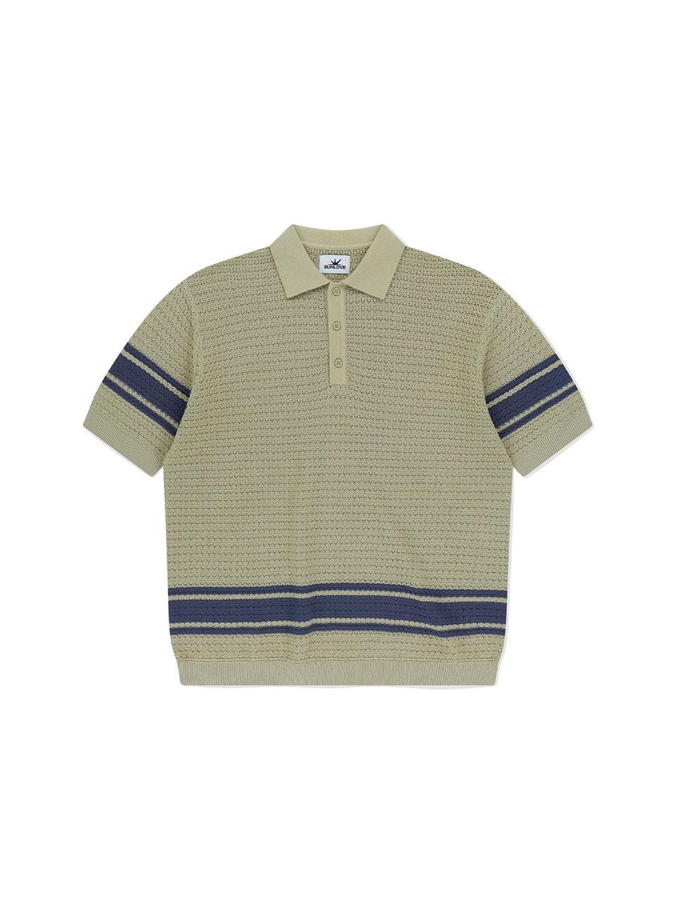 SUNLOVE Border Crochet Knit Polo Sweater [Beige]