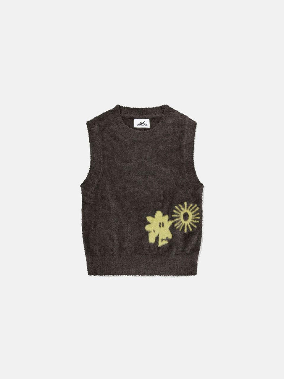SUNLOVE Cali Jacquard Shaggy Knit Vest [Brown]