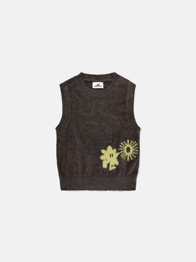 SUNLOVE Cali Jacquard Shaggy Knit Vest [Brown]