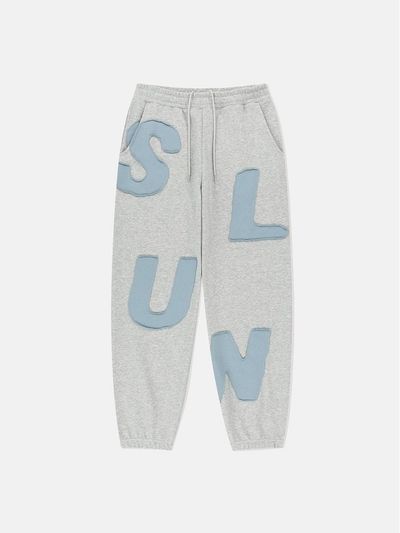 SUNLOVE Cotton-Polyester Elastic Waistband Capital Sweatpants [Heather Grey]
