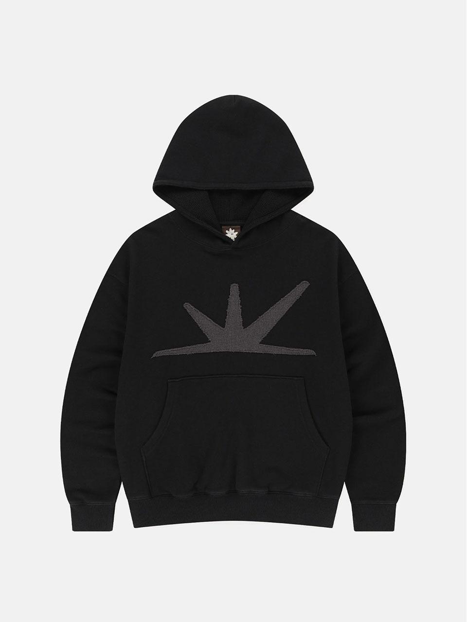 SUNLOVE Cotton-Polyester Waffle Fabric Athletic Hoodie [Black]