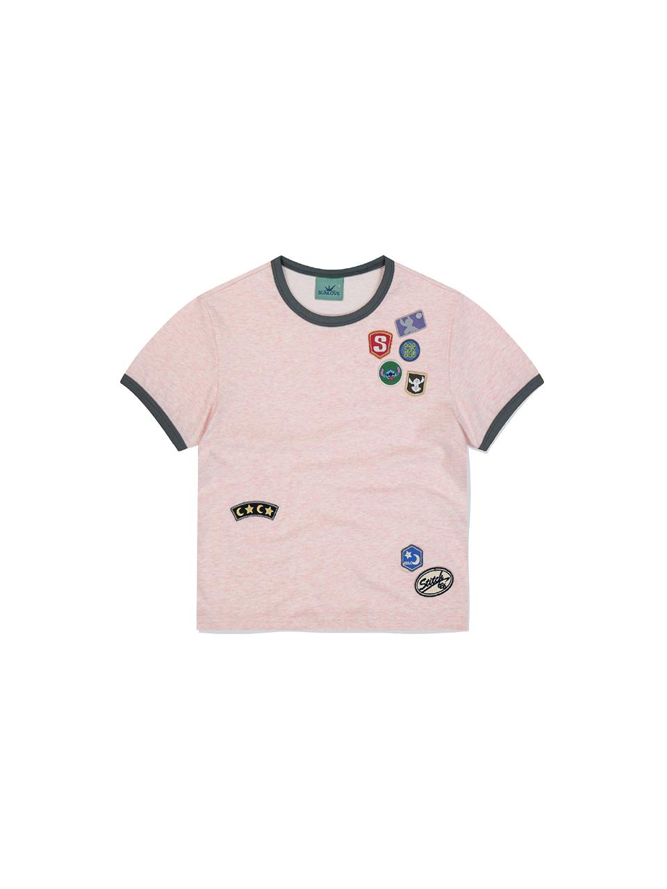 SUNLOVE STITCH W Wappen Ringer Tee [Heather Pink]