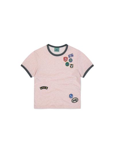 SUNLOVE STITCH W Wappen Ringer Tee [Heather Pink]