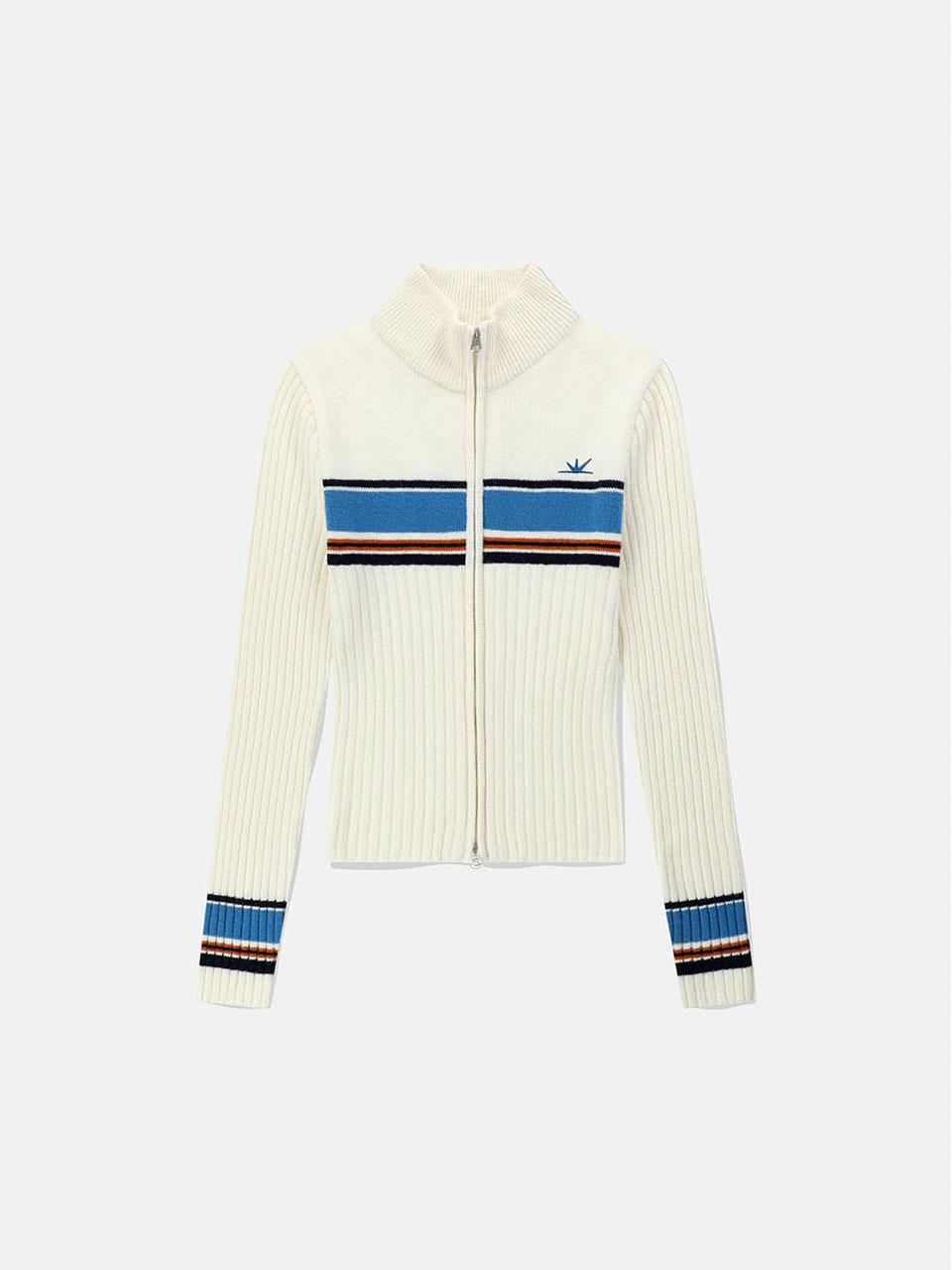 SUNLOVE Striped Merino Wool Full Zip Cardigan [Beige]