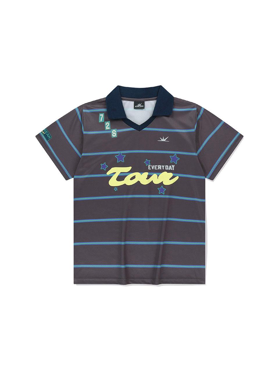 SUNLOVE Striped Tour Golf Jersey T-Shirt [Charcoal]
