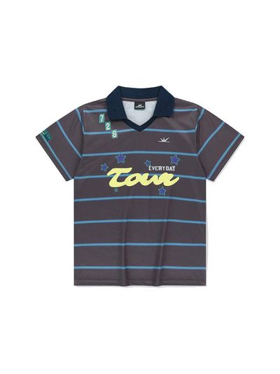 SUNLOVE Striped Tour Golf Jersey T-Shirt [Charcoal]