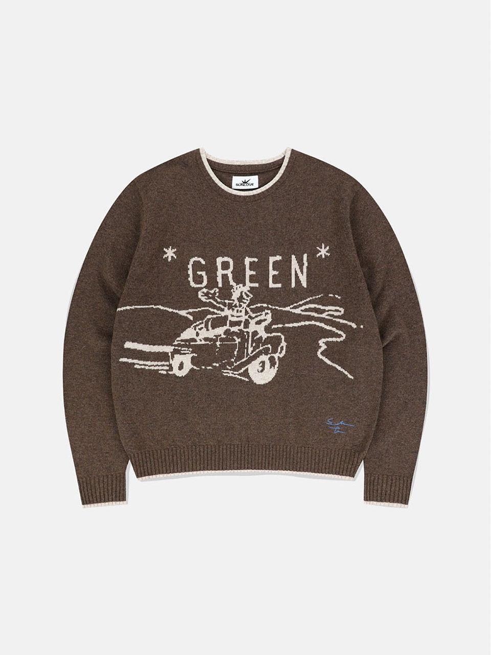 SUNLOVE Wool Blend Jacquard Knit Sweater [GREEN, BROWN]