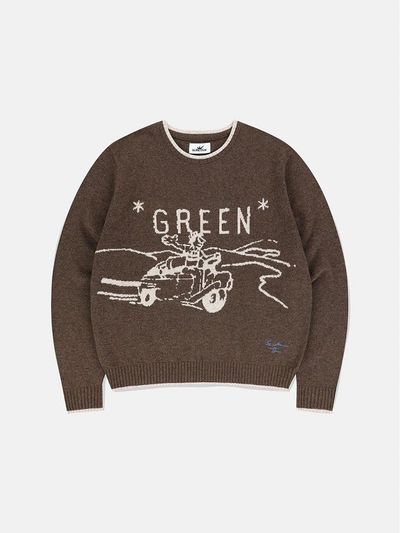SUNLOVE Wool Blend Jacquard Knit Sweater [GREEN, BROWN]