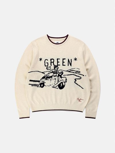 SUNLOVE Wool Blend Jacquard Knit Sweater [GREEN, WHITE]