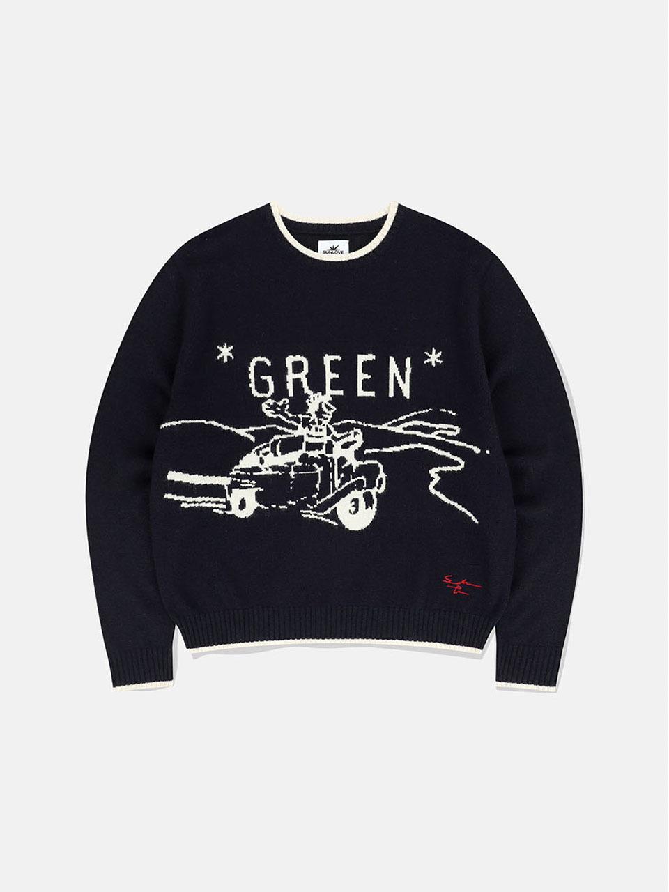 SUNLOVE Wool Blend Jacquard Knit Sweater [Navy]
