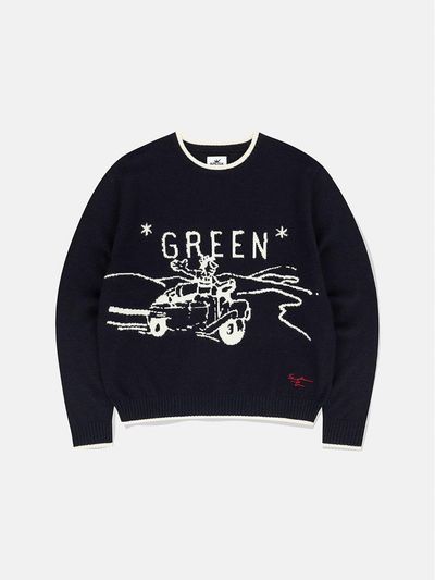 SUNLOVE Wool Blend Jacquard Knit Sweater [Navy]