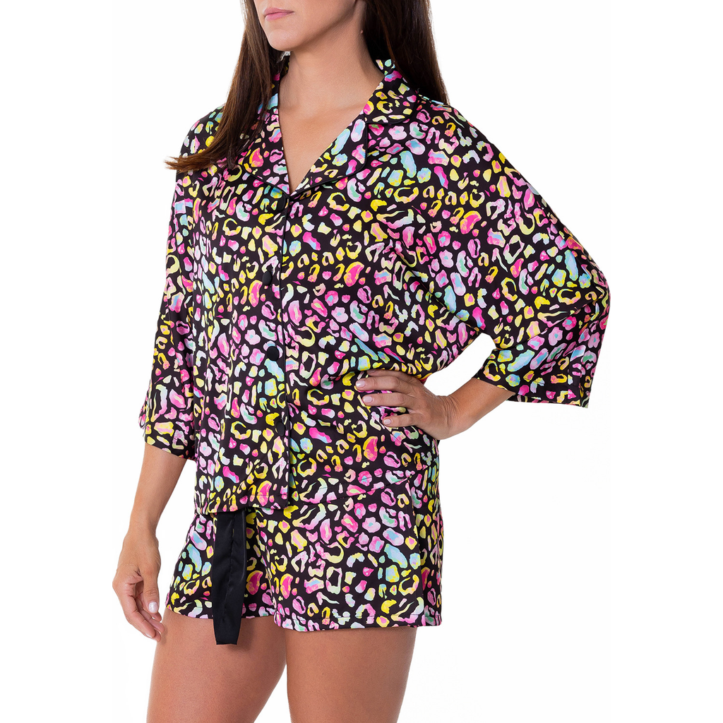 Sunshine Society Sunshine Society Bright Animal Silky 3/4 Sleeve Shorts Set
