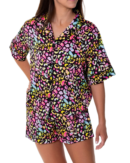 Sunshine Society Sunshine Society Bright Animal Silky Short Sleeve Shorts Set