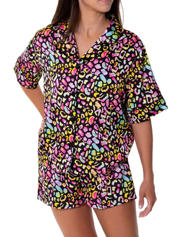 Sunshine Society Sunshine Society Bright Animal Silky Short Sleeve Shorts Set