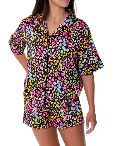 Sunshine Society Sunshine Society Bright Animal Silky Short Sleeve Shorts Set