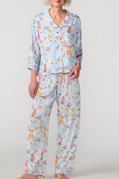 Sunshine Society Sunshine Society House Cats Silky 3/4 Sleeve PJ Pant Set 