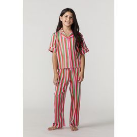 Sunshine Society Sunshine Society Kids Silky Christmas Candy Stripe Short Sleeve Pant Set 