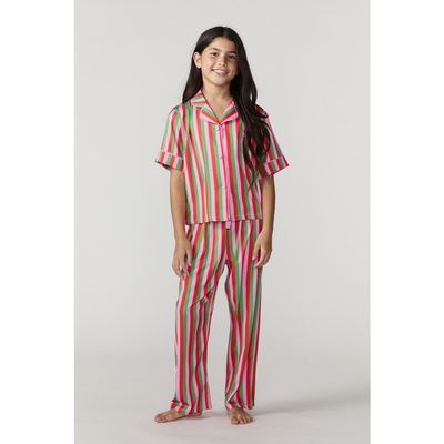 Sunshine Society Sunshine Society Kids Silky Christmas Candy Stripe Short Sleeve Pant Set 