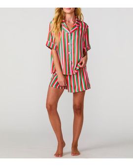 Sunshine Society Sunshine Society Silky Christmas Candy Stripe Short Sleeve Short Set 