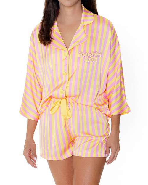 Sunshine Society Sunshine Society Sunshine Club Silky 3/4 Sleeve Shorts Set